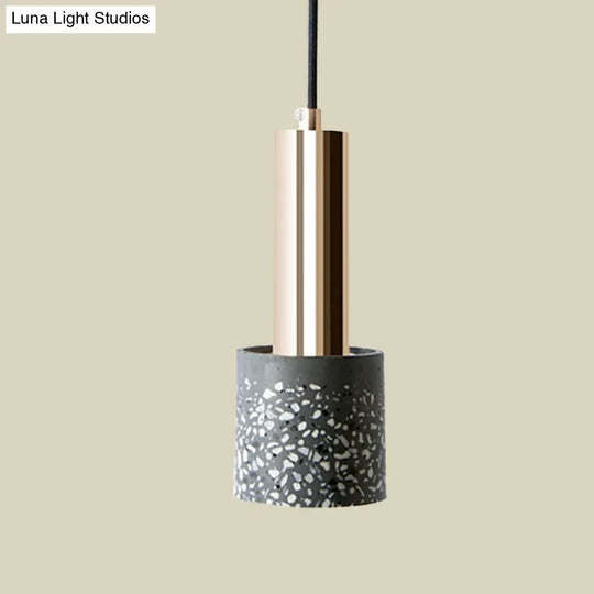 Nordic Terrazzo 1-Light Hanging Cylinder Ceiling Lamp - White/Black/Pink With Tube Gold Accent