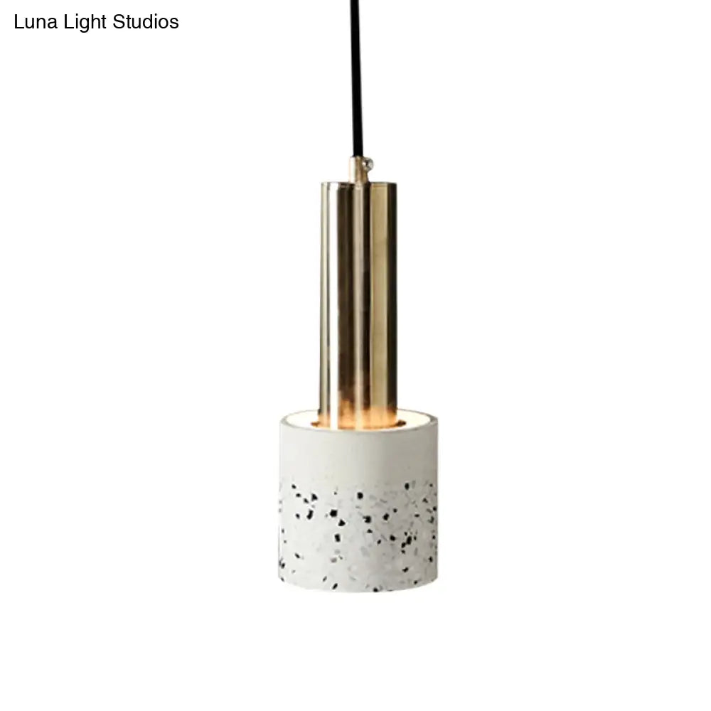 Nordic Terrazzo 1-Light Hanging Cylinder Ceiling Lamp - White/Black/Pink With Tube Gold Accent