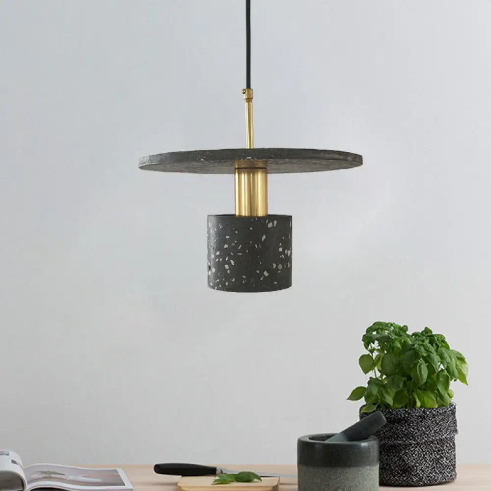 Nordic Terrazzo Pendant Lamp In White/Black/Pink: Round Plate And Cylinder Design Perfect For