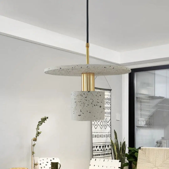 Nordic Terrazzo Pendant Lamp In White/Black/Pink: Round Plate And Cylinder Design Perfect For