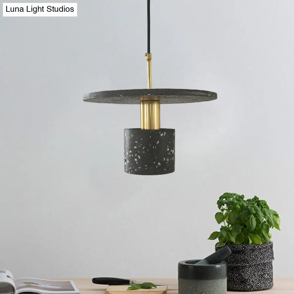 Nordic Terrazzo Hanging Light: Round Plate 1-Light Coffee House Pendant In White/Black/Pink Black