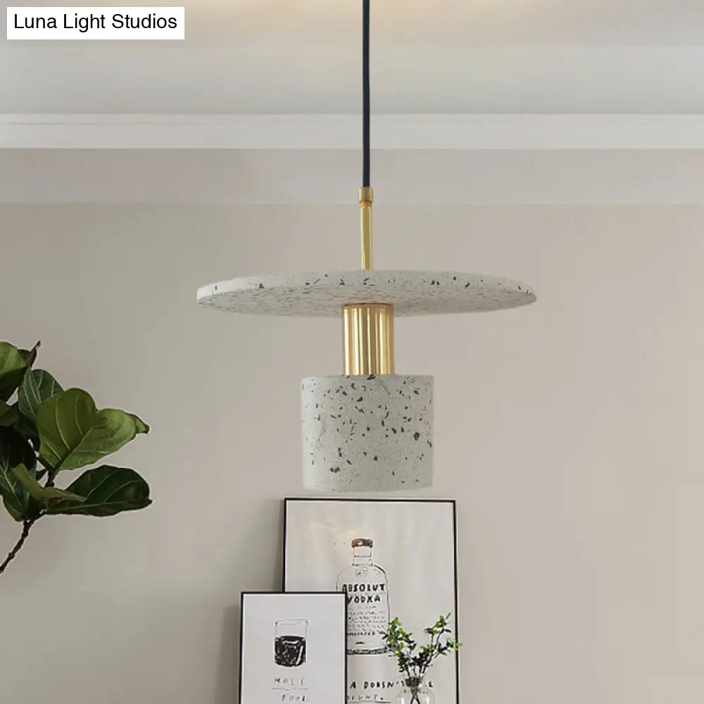 Nordic Terrazzo Pendant Lamp In White/Black/Pink: Round Plate And Cylinder Design Perfect For