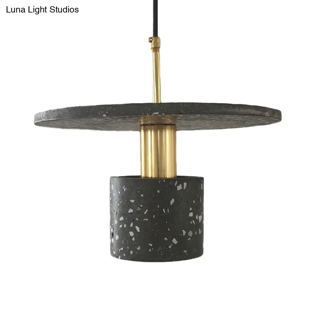 Nordic Terrazzo Hanging Light: Round Plate 1-Light Coffee House Pendant In White/Black/Pink