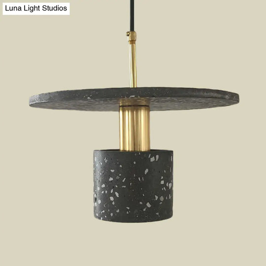 Nordic Terrazzo Pendant Lamp In White/Black/Pink: Round Plate And Cylinder Design Perfect For