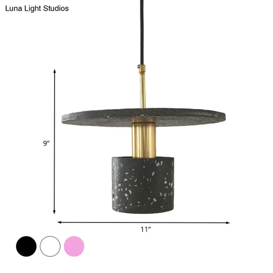 Nordic Terrazzo Pendant Lamp In White/Black/Pink: Round Plate And Cylinder Design Perfect For