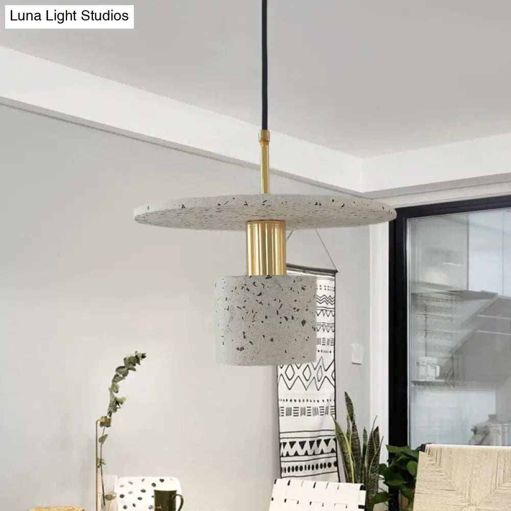 Nordic Terrazzo Hanging Light: Round Plate 1-Light Coffee House Pendant In White/Black/Pink White