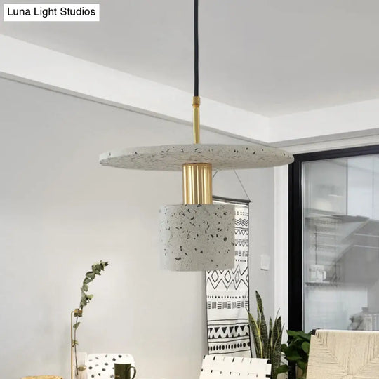 Nordic Terrazzo Hanging Light: Round Plate 1-Light Coffee House Pendant In White/Black/Pink White