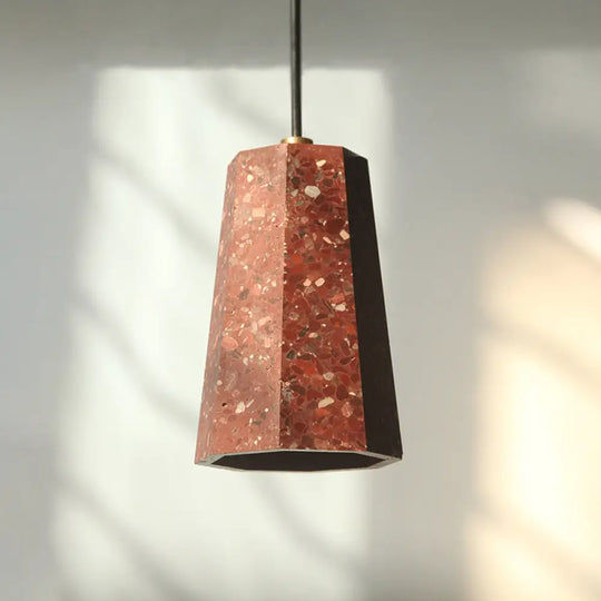 Nordic Terrazzo Pendant Light Kit - Polygon Ceiling Lamp With 1 Head In Black/Red/Green Red