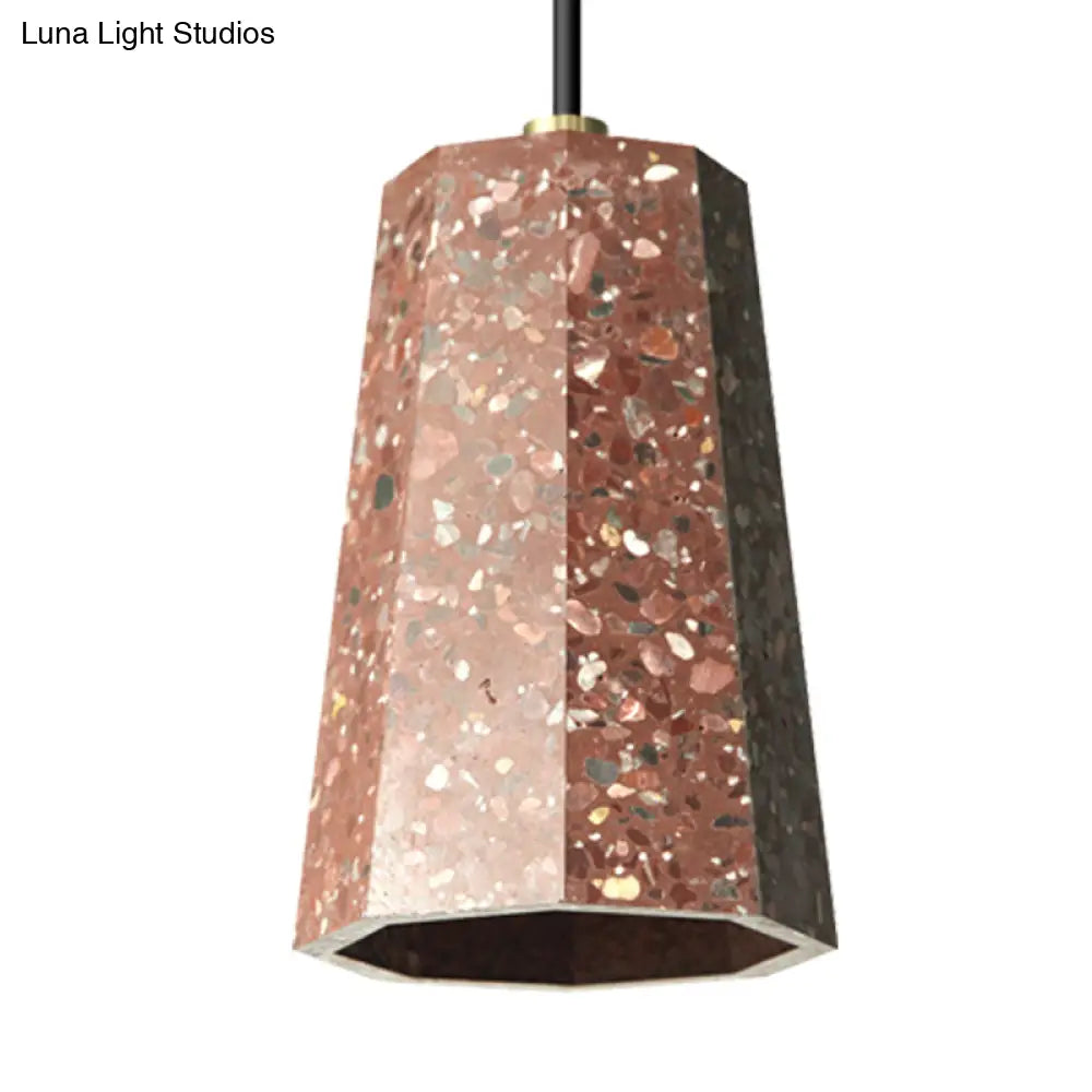 Nordic Terrazzo Pendant Light Kit - Polygon Ceiling Lamp With 1 Head In Black/Red/Green