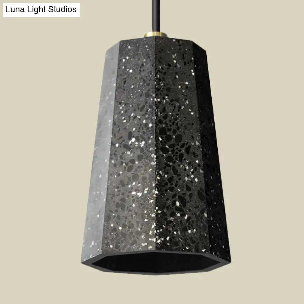 Nordic Terrazzo Pendant Light Kit - Polygon Ceiling Lamp With 1 Head In Black/Red/Green