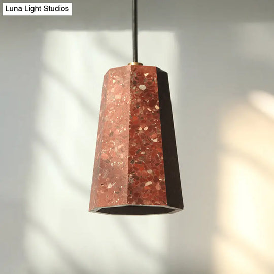 Terrazzo Nordic Pendant Light Kit - Polygon Restaurant Ceiling Lamp (1 Head) In Black/Red/Green Red