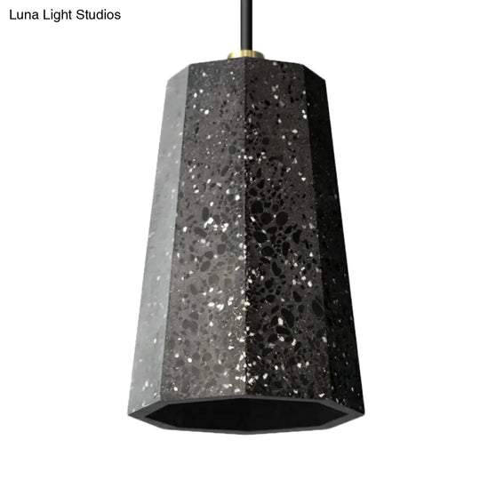 Nordic Terrazzo Pendant Light Kit - Polygon Ceiling Lamp With 1 Head In Black/Red/Green