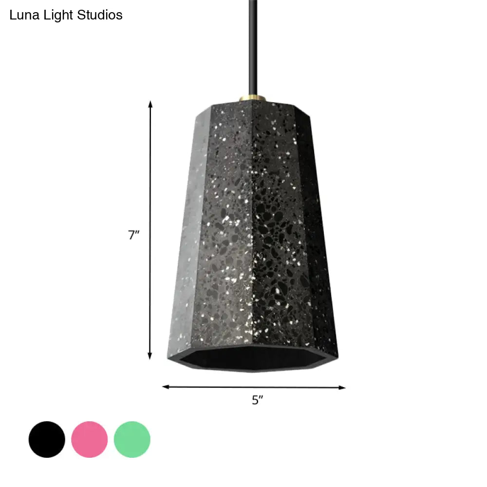 Nordic Terrazzo Pendant Light Kit - Polygon Ceiling Lamp With 1 Head In Black/Red/Green