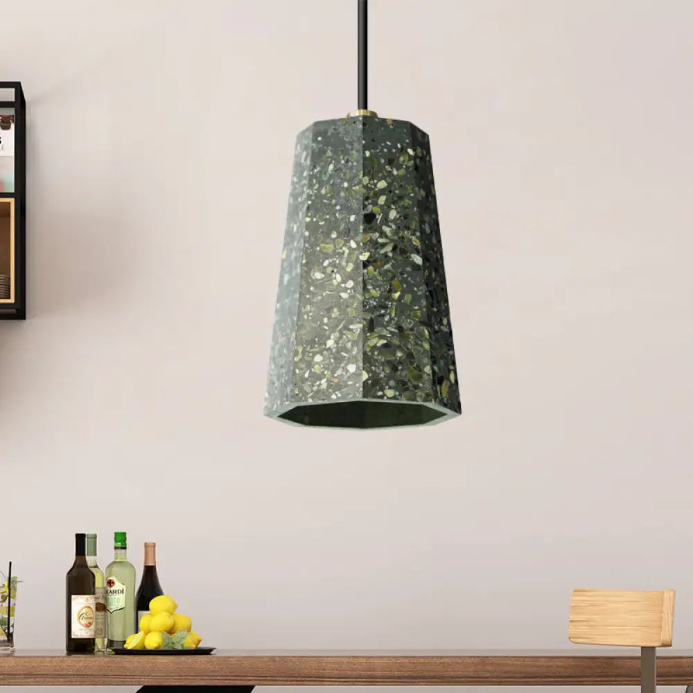 Nordic Terrazzo Pendant Light Kit - Polygon Ceiling Lamp With 1 Head In Black/Red/Green Green