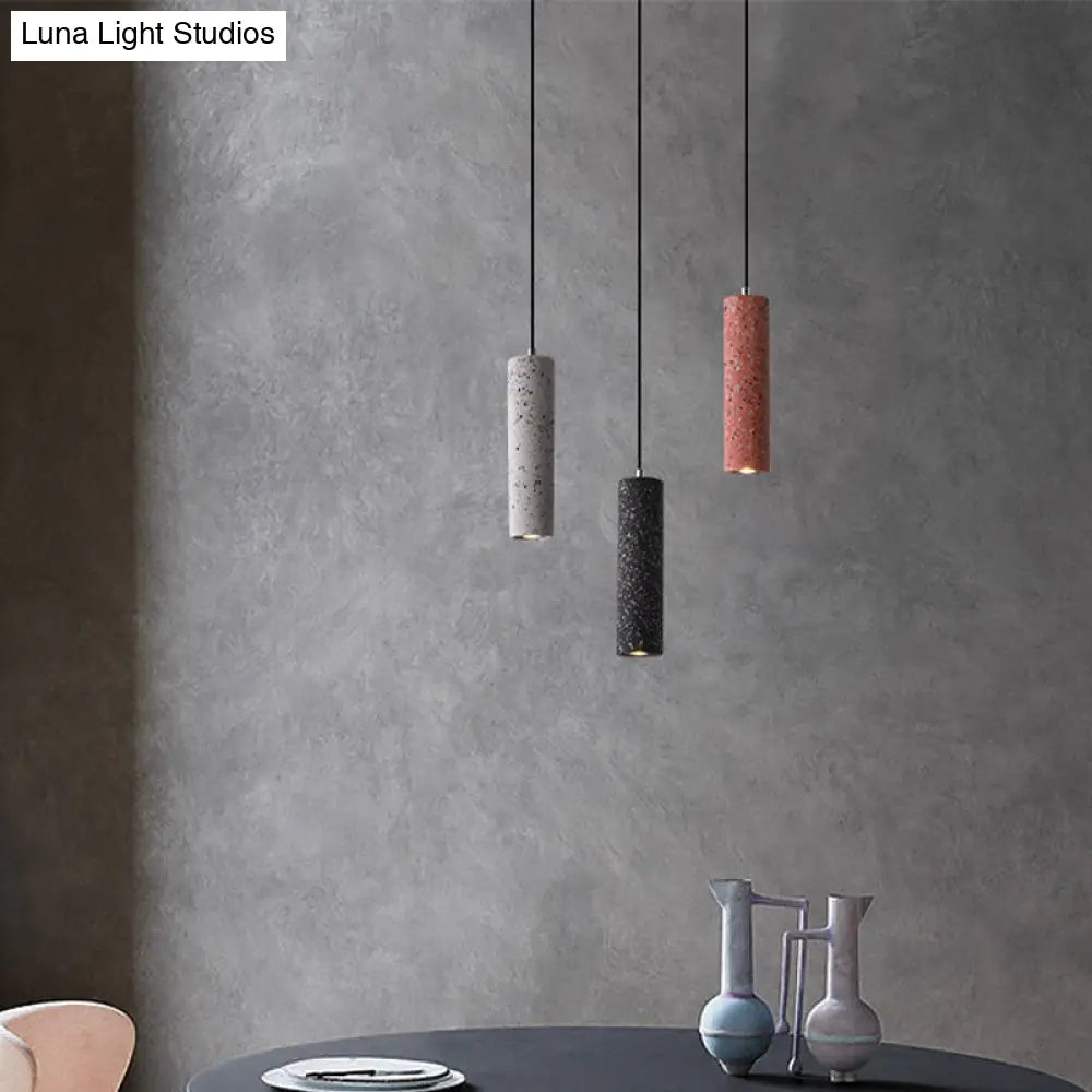 Nordic Terrazzo Tube Led Pendant Light - Stylish Hanging Lamp For Dining Room Black/Red/Blue White
