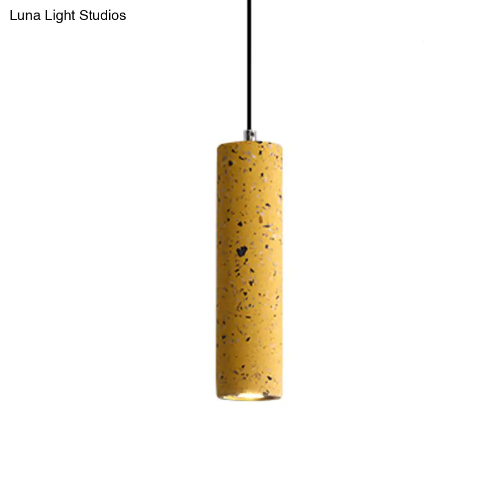 Nordic Terrazzo Tube Led Pendant Light - Stylish Hanging Lamp For Dining Room Black/Red/Blue Yellow