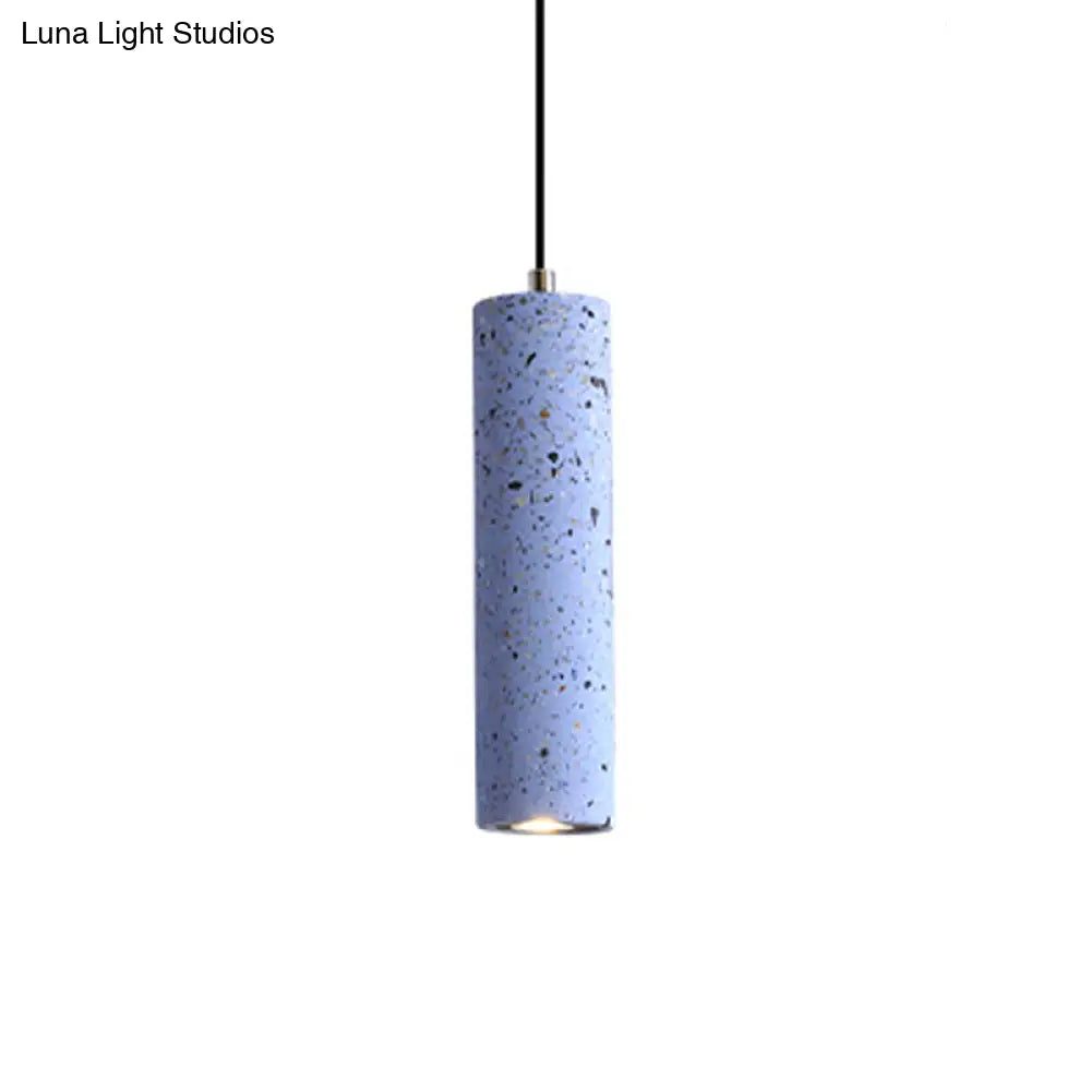 Nordic Terrazzo Tube Suspension Pendant Light With Led - Black/Red/Blue Ideal For Dining Room