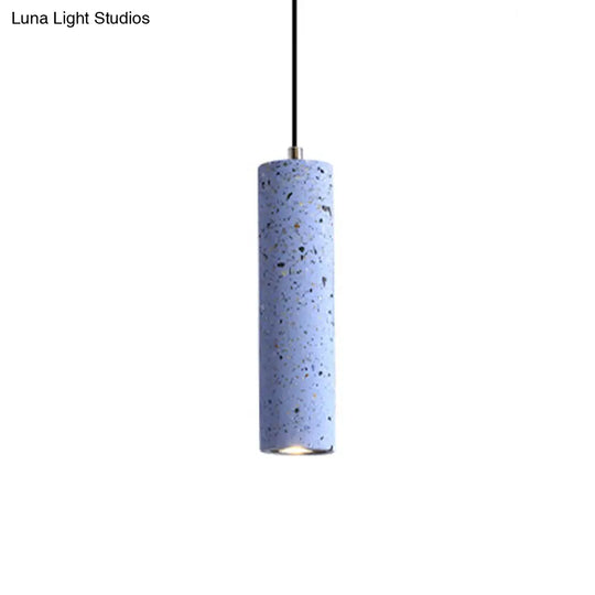 Nordic Terrazzo Tube Led Pendant Light - Stylish Hanging Lamp For Dining Room Black/Red/Blue