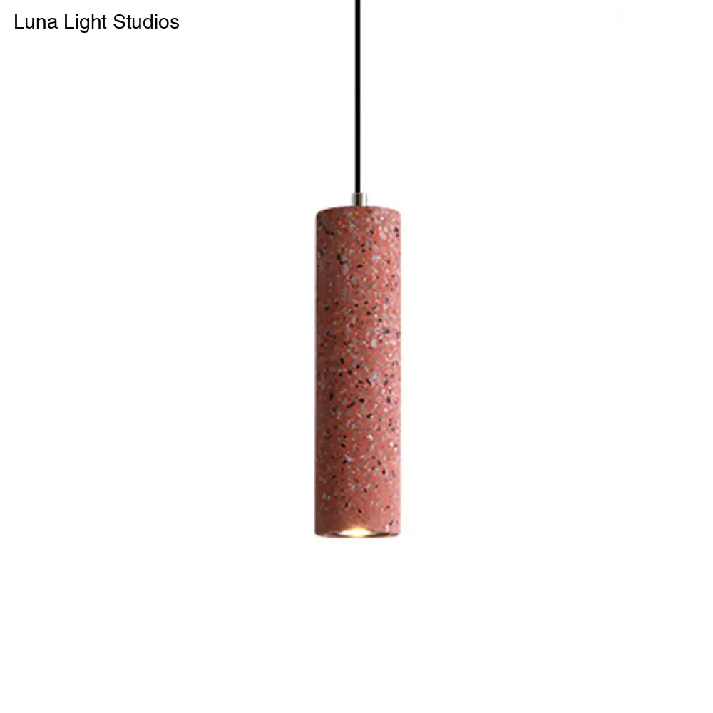 Nordic Terrazzo Tube Led Pendant Light - Stylish Hanging Lamp For Dining Room Black/Red/Blue Red