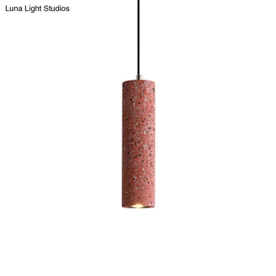 Nordic Terrazzo Tube Led Pendant Light - Stylish Hanging Lamp For Dining Room Black/Red/Blue Red