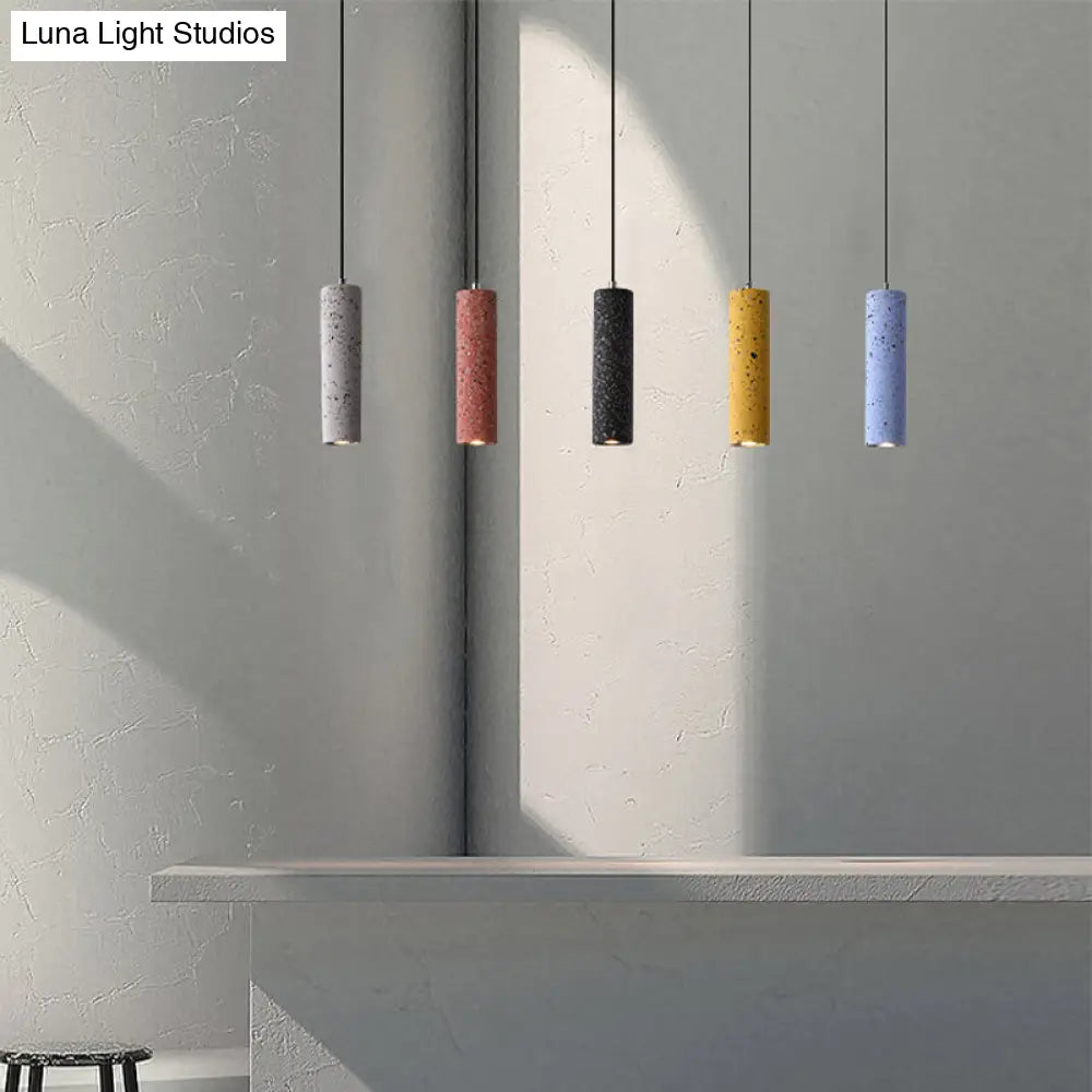 Nordic Terrazzo Tube Led Pendant Light - Stylish Hanging Lamp For Dining Room Black/Red/Blue
