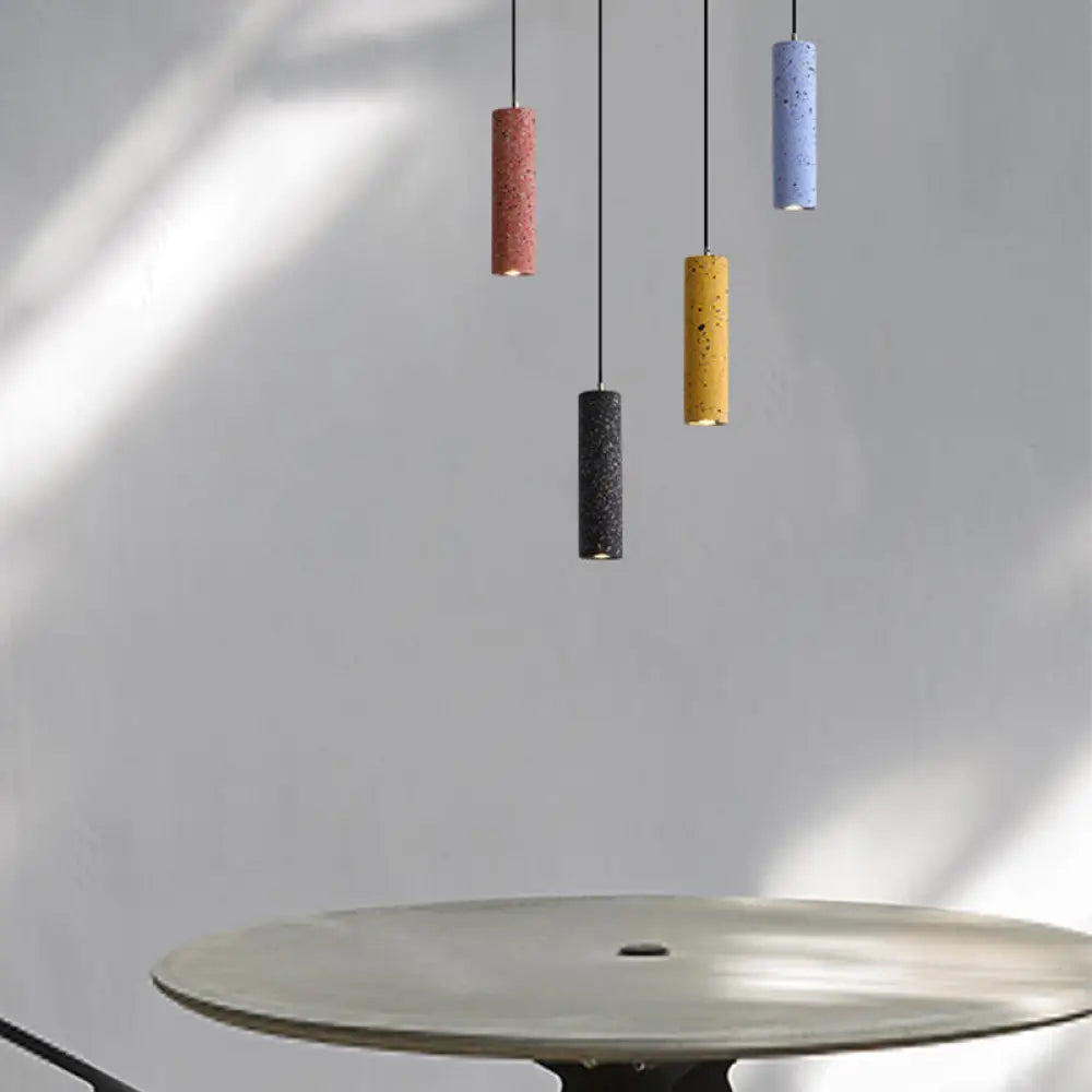 Nordic Terrazzo Tube Suspension Pendant Light With Led - Black/Red/Blue Ideal For Dining Room Blue