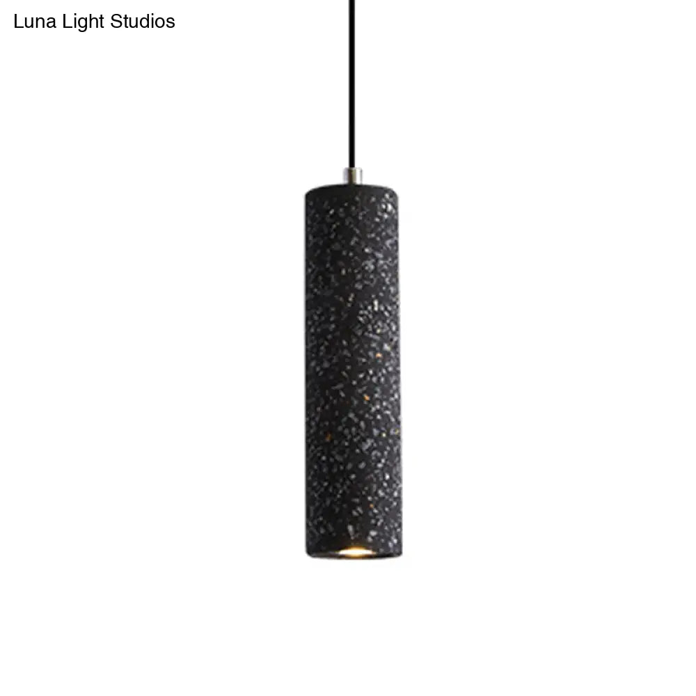 Nordic Terrazzo Tube Led Pendant Light - Stylish Hanging Lamp For Dining Room Black/Red/Blue Black