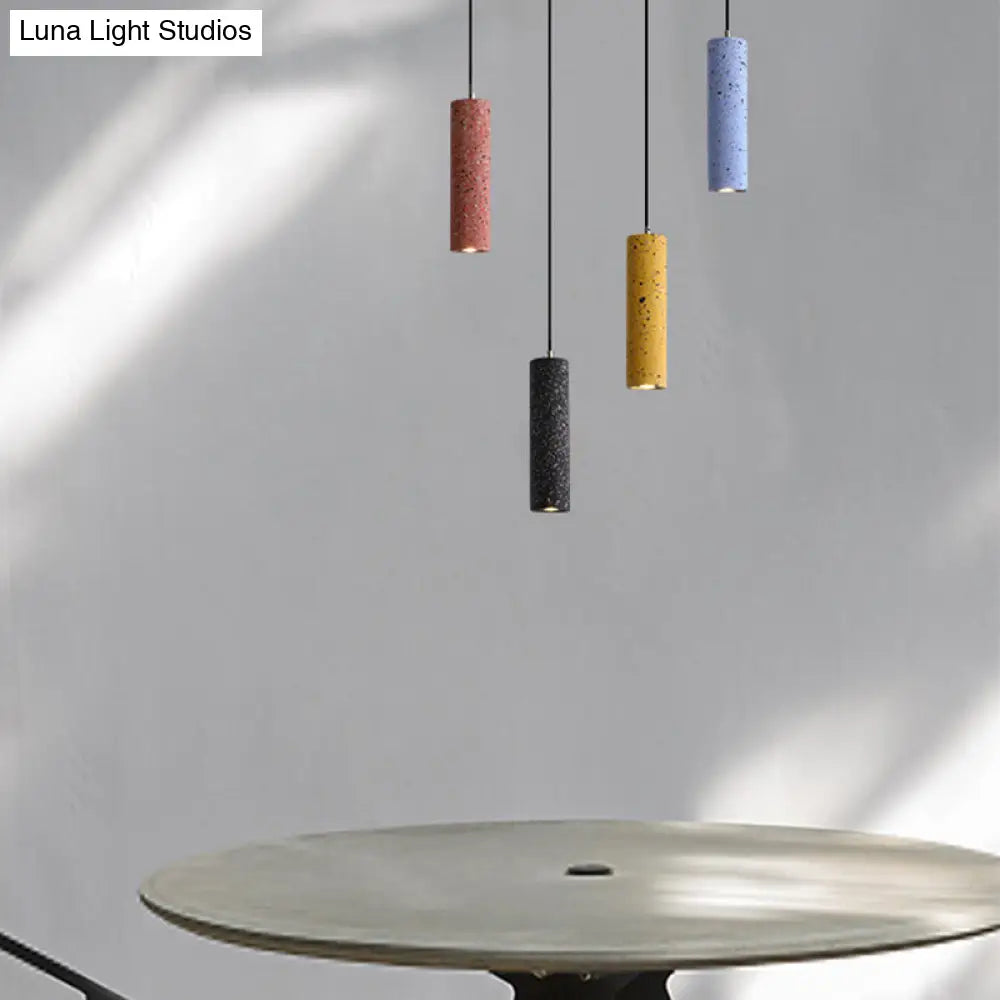 Nordic Terrazzo Tube Led Pendant Light - Stylish Hanging Lamp For Dining Room Black/Red/Blue Blue