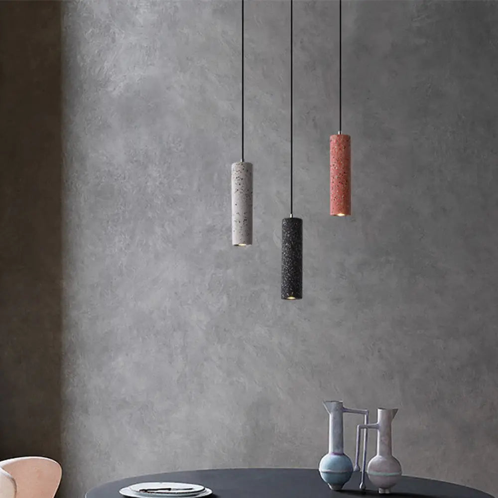Nordic Terrazzo Tube Suspension Pendant Light With Led - Black/Red/Blue Ideal For Dining Room White