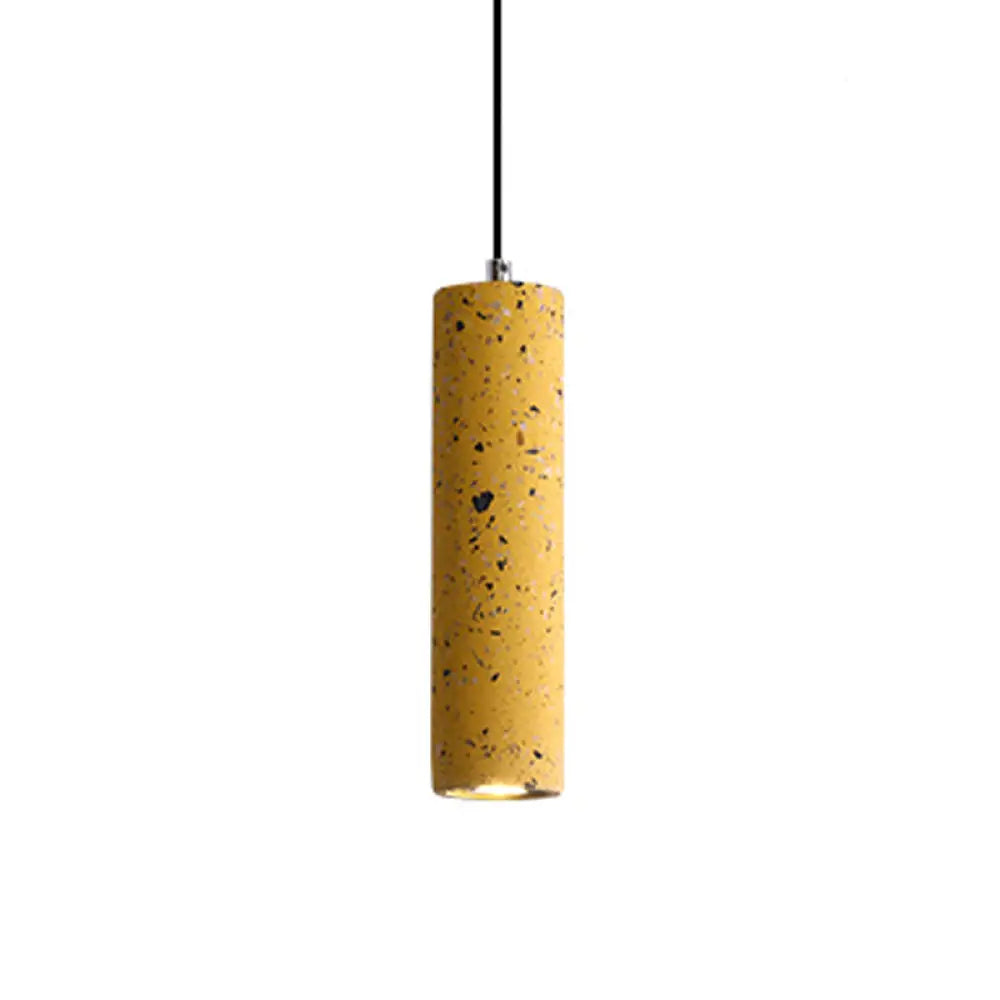 Nordic Terrazzo Tube Suspension Pendant Light With Led - Black/Red/Blue Ideal For Dining Room Yellow