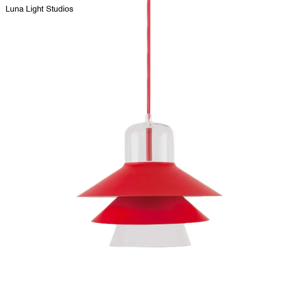 Nordic Style Tiered Cone Shade Pendant Light - Metal And Glass Gray/White/Red 1-Light Hanging