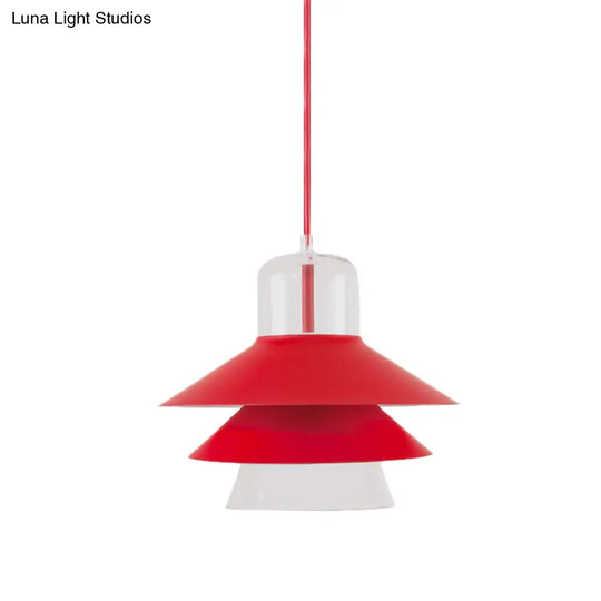 Nordic Style Tiered Cone Shade Pendant Light - Metal And Glass Gray/White/Red 1-Light Hanging