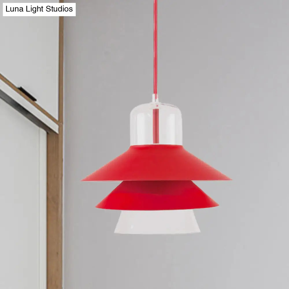 Nordic Style Tiered Cone Shade Pendant Light - Metal And Glass Gray/White/Red 1-Light Hanging