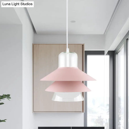 Nordic Tiered Cone Shade Pendant Light - Metal And Glass Gray/White/Red 1-Light Indoor Ceiling