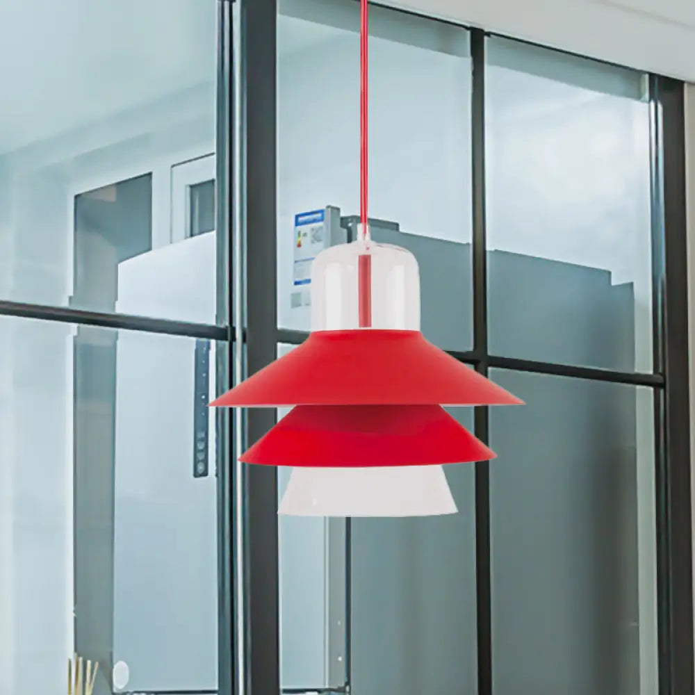 Nordic Tiered Cone Shade Pendant Light - Metal And Glass Gray/White/Red 1-Light Indoor Ceiling