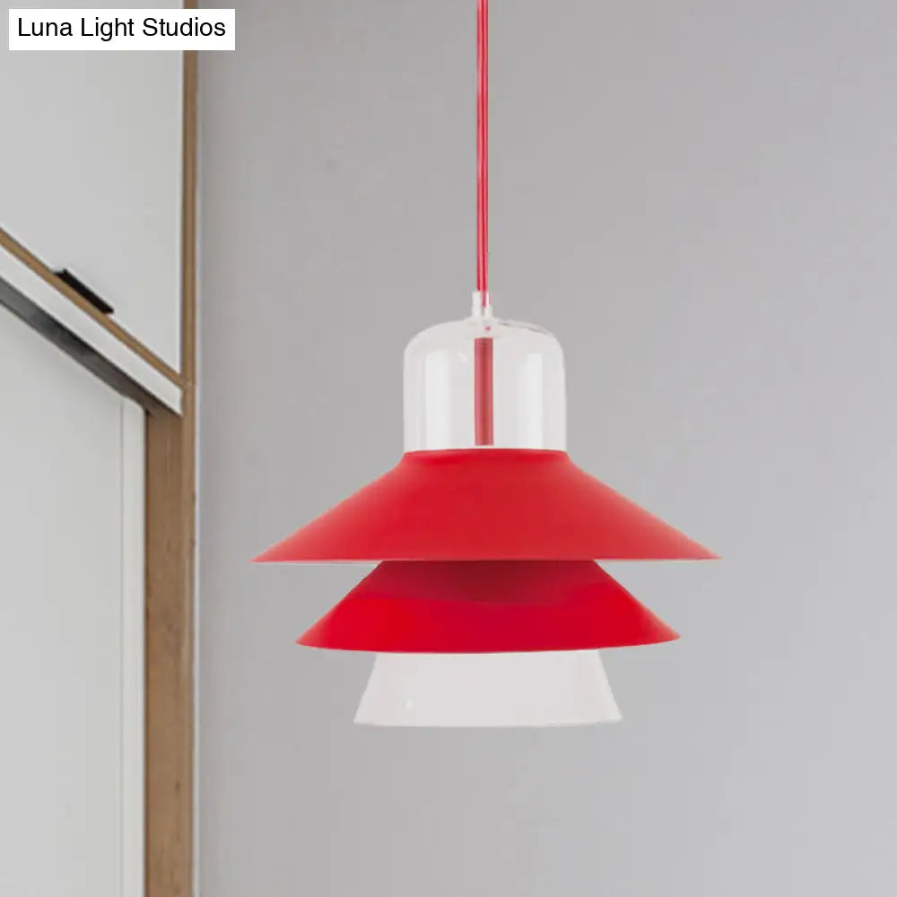 Nordic Tiered Cone Shade Pendant Light - Metal And Glass Gray/White/Red 1-Light Indoor Ceiling