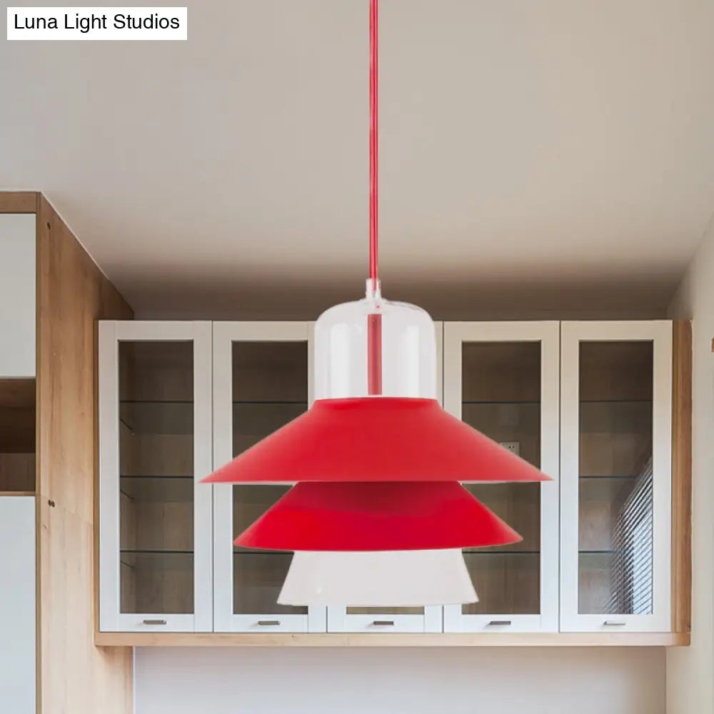 Nordic Style Tiered Cone Shade Pendant Light - Metal And Glass Gray/White/Red 1-Light Hanging