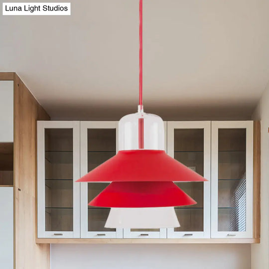 Nordic Style Tiered Cone Shade Pendant Light - Metal And Glass Gray/White/Red 1-Light Hanging