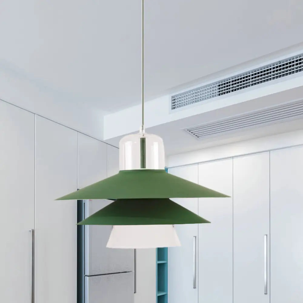 Nordic Tiered Cone Shade Pendant Light - Metal And Glass Gray/White/Red 1-Light Indoor Ceiling