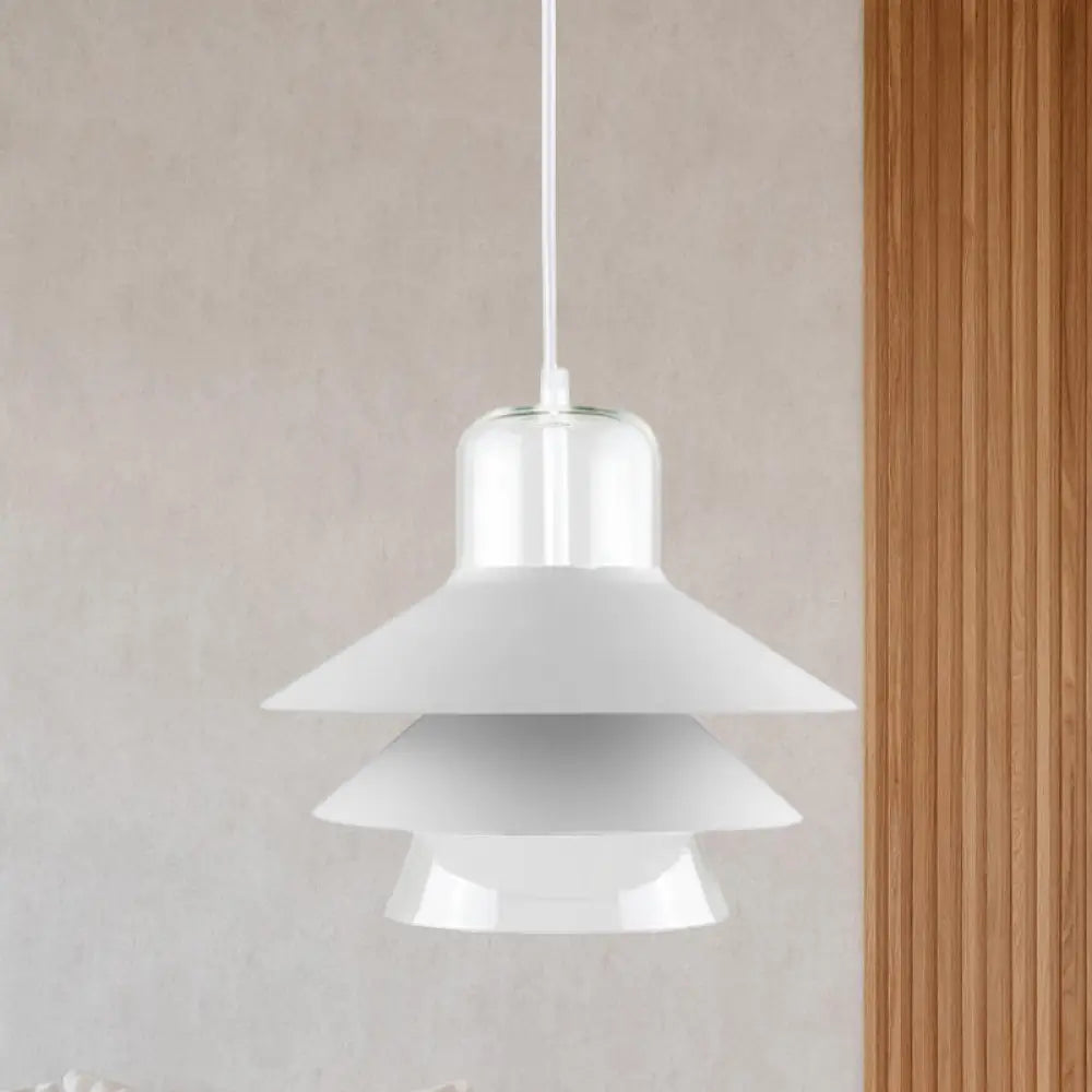 Nordic Tiered Cone Shade Pendant Light - Metal And Glass Gray/White/Red 1-Light Indoor Ceiling