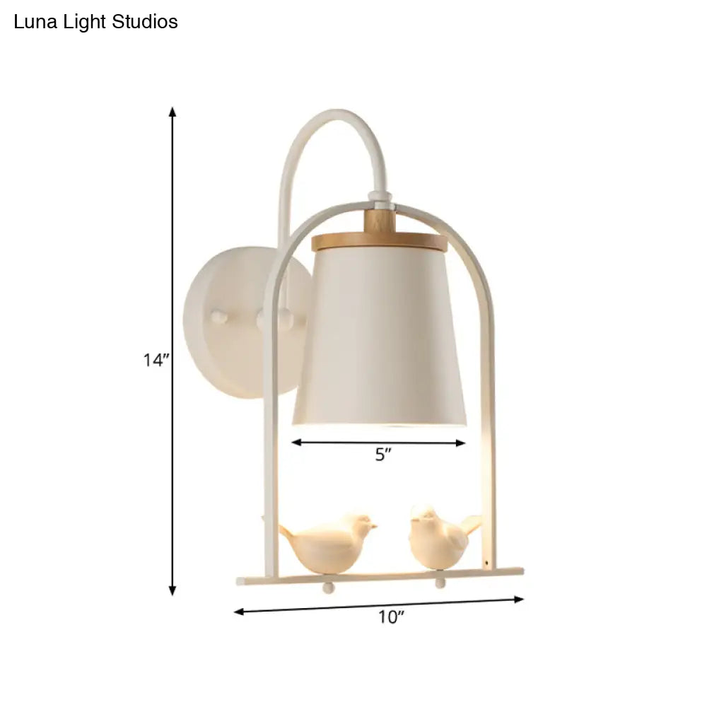 Nordic Trapezoid Metal Wall Sconce Light With Bird Accent - Perfect For Restaurants