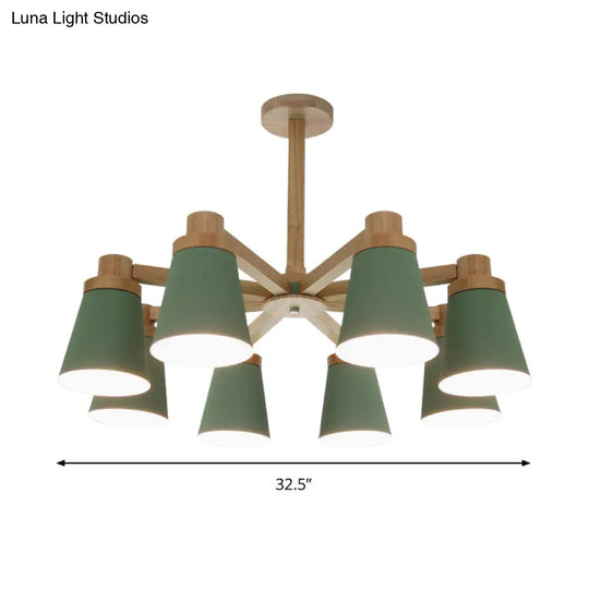 Nordic Trapezoid Shade Chandelier - 6-Light Metal Hanging Light In Green For Nursing Room