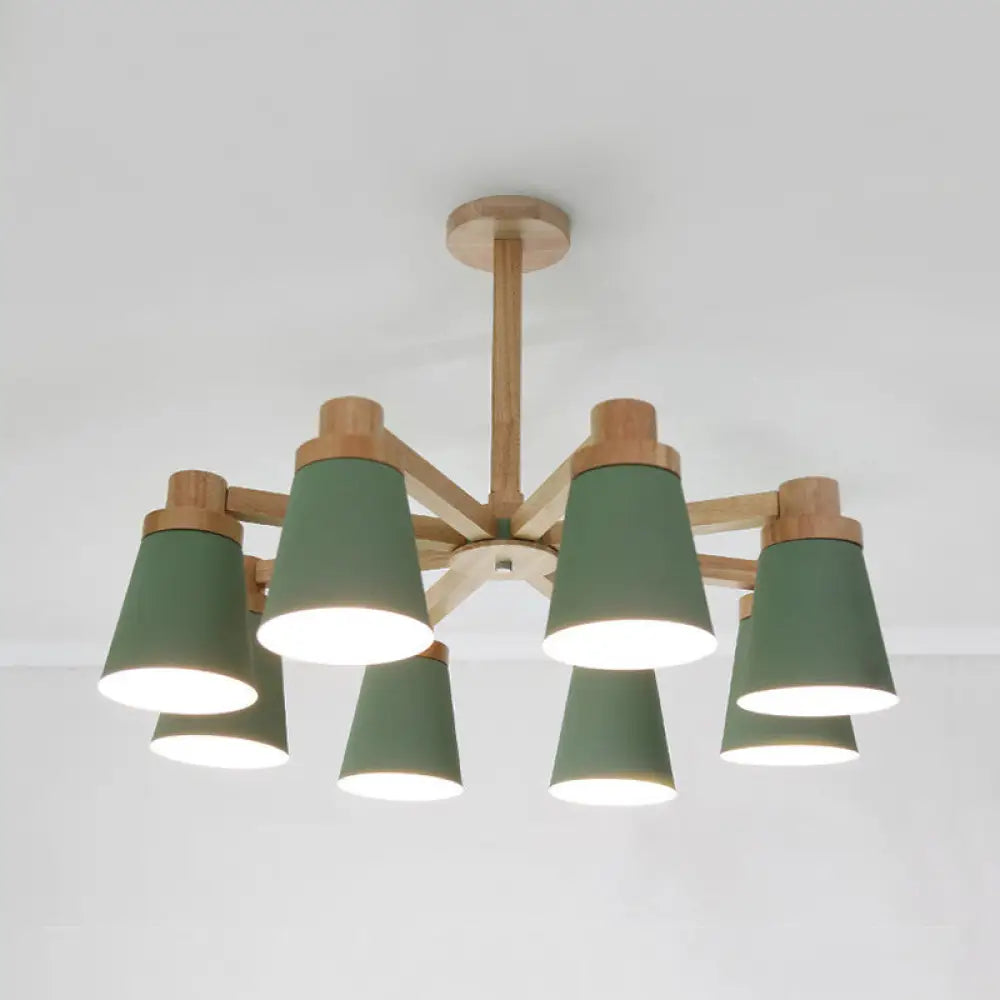 Nordic Trapezoid Shade Chandelier - 6-Light Metal Hanging Light In Green For Nursing Room 8 /