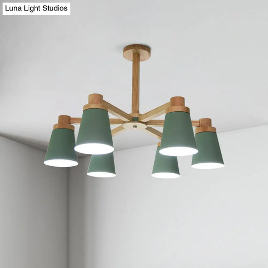 Nordic Trapezoid Shade Chandelier - 6-Light Metal Hanging Light In Green For Nursing Room