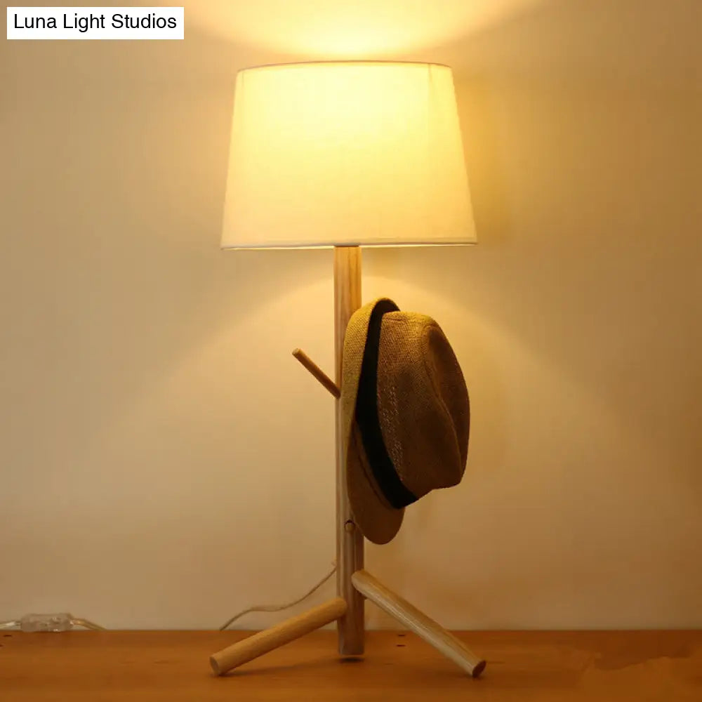 Nordic Tree Branch Nightstand Light - Tapered Drum Table Lamp With Wood Rack