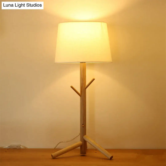 Nordic Tree Branch Nightstand Light - Tapered Drum Table Lamp With Wood Rack