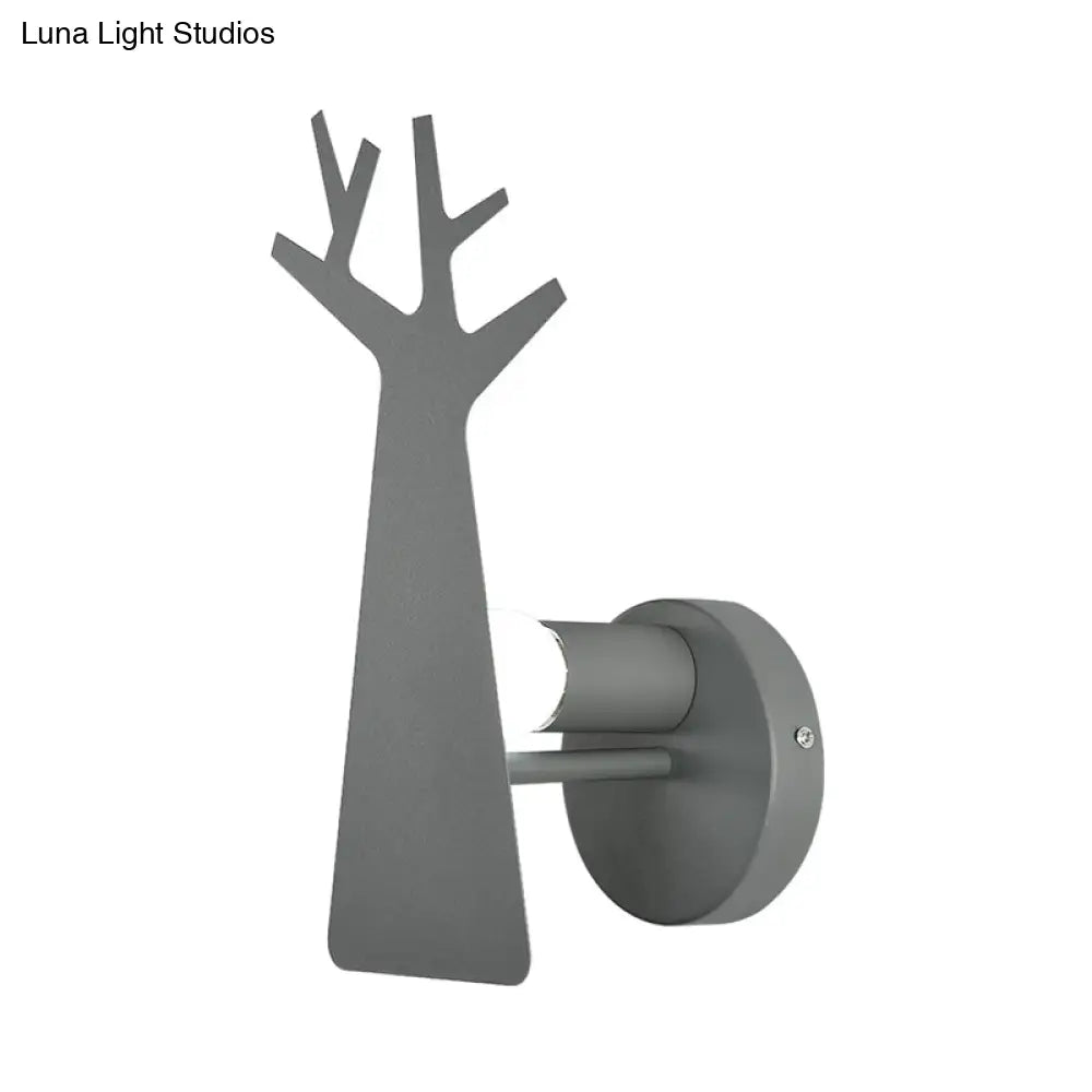 Nordic Tree Silhouette Wall Light - 1 Head Iron Sconce In Green/White/Grey For Bedroom