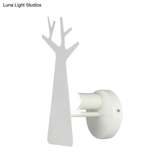 Nordic Tree Silhouette Wall Light - 1 Head Iron Sconce In Green/White/Grey For Bedroom