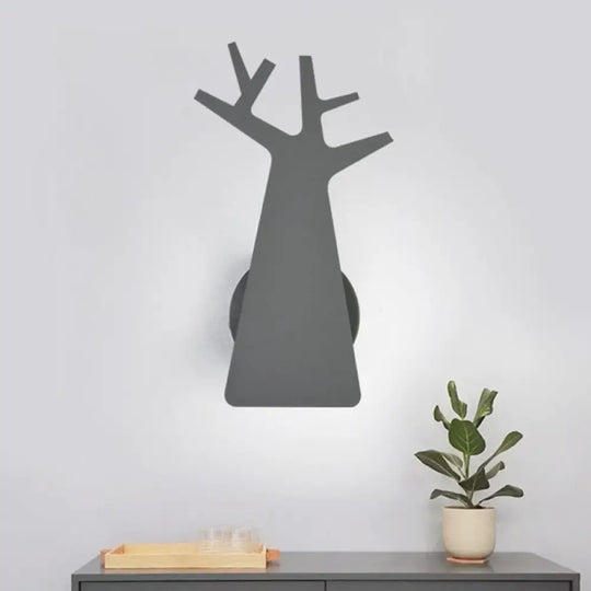 Nordic Tree Silhouette Wall Light - 1 Head Iron Sconce In Green/White/Grey For Bedroom Grey