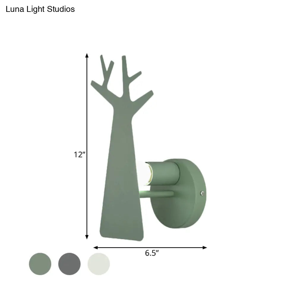 Nordic Tree Silhouette Wall Light - 1 Head Iron Sconce In Green/White/Grey For Bedroom